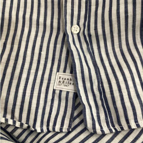 Frank & Eileen Mary Classic Linen Shirtdress In Navy Blue Stripe Size XS - Picture 10 of 10